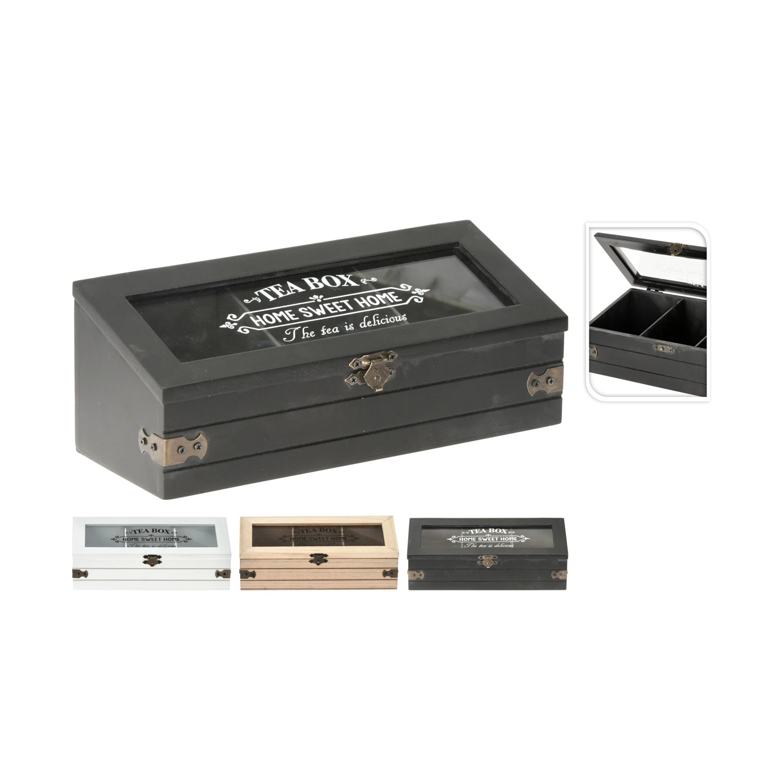 Excellent Houseware Theedoos Hout Met 3 Vakken 5 Excellent Houseware Theedoos Hout Met 3 Vakken - Afbeelding 5