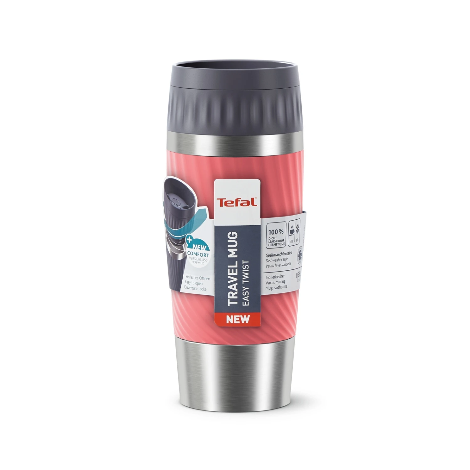 Tefal Travel Mug EasyTwist Isoleerbeker Koraalrood 2 Tefal Travel Mug EasyTwist Isoleerbeker Koraalrood - Afbeelding 2